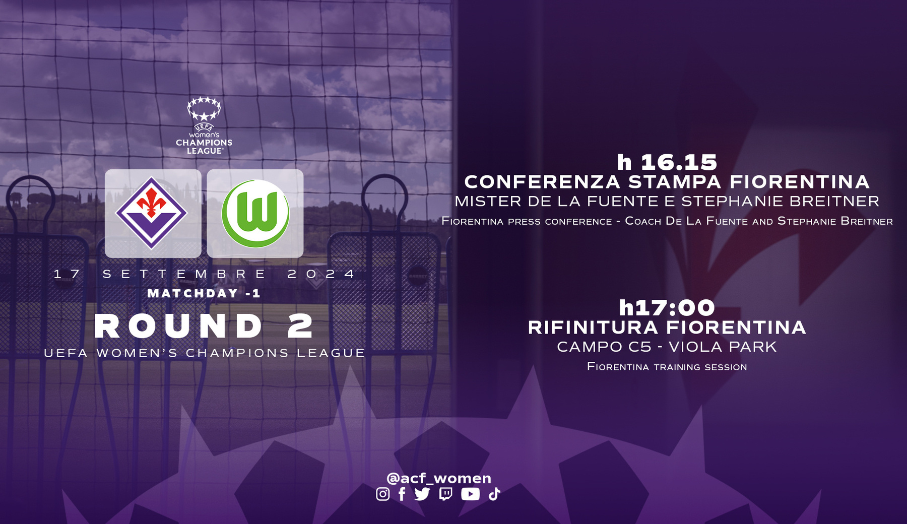 Fiorentina-Wolfsburg, informazioni per i media